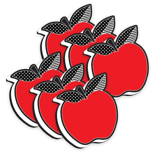 Ashley Productions Red Apple with Black and White Leaves Magnetic Whiteboard Erasers, 6ct.